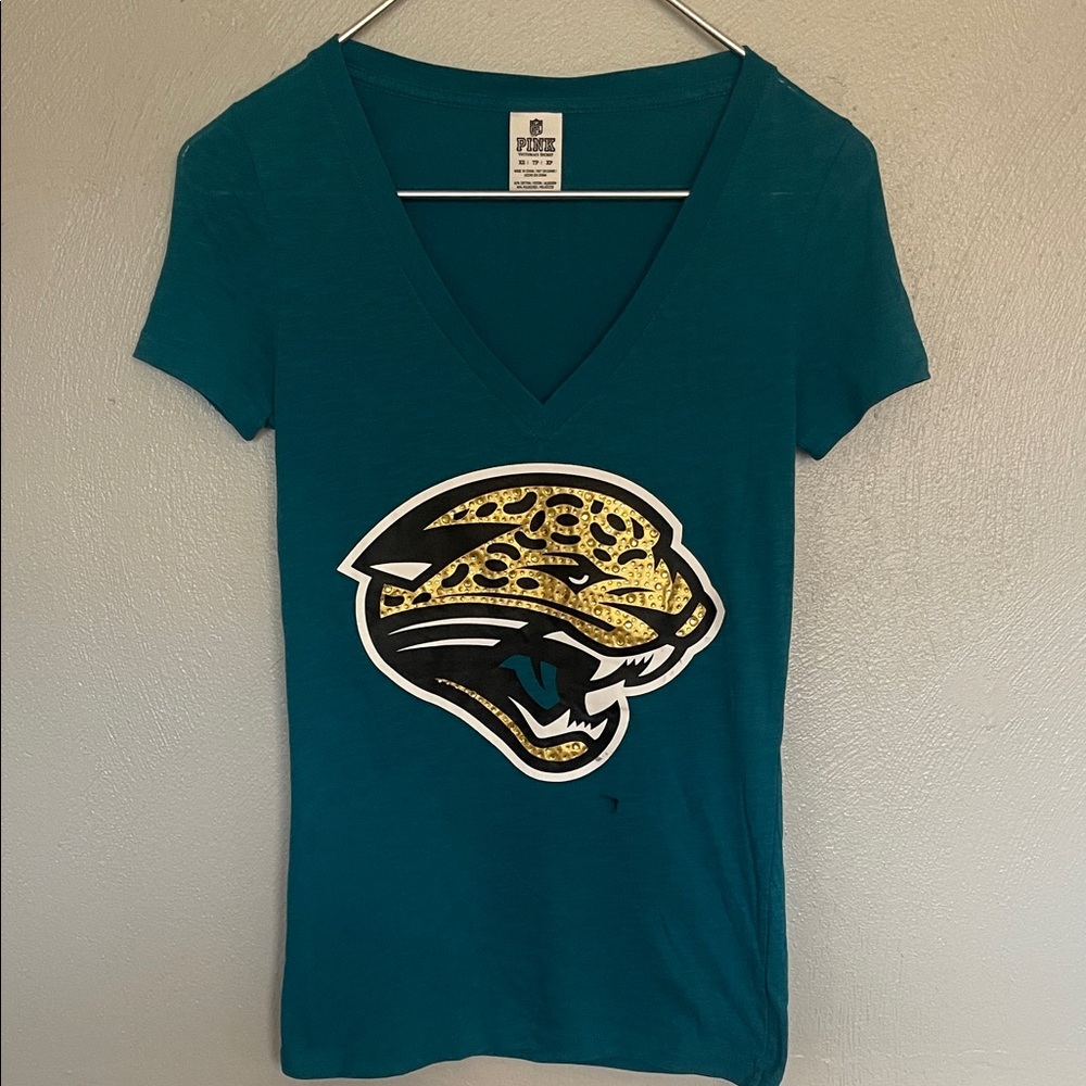 PINK Victoria's Secret Teal and Gold Reptile Tee